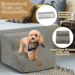 Rampa de espuma para cães Escada de 2 níveis para animais de estimação com cobertura lavável Base antiderrapante Degraus para cães para sofá-cama Cinz