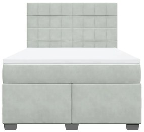 Cama com molas/colchão 140x200 cm veludo cinzento-claro