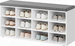 Banco sapateira com espaço de arrumação 12 compartimentos 30,3 x 104 x 48 cm branco clássico