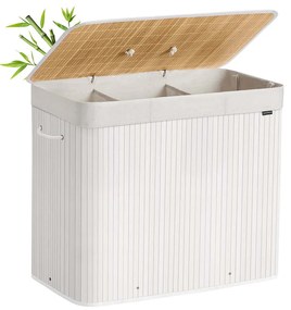 Cesto para roupa suja em bambu com 3 compartimentos 70 x 40 x 61 cm branco