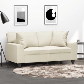 Sofá 2 lugares + almofadas decorativas 120cm couro artif. creme