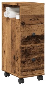vidaXL Armário de WC estreito c/ rodas derivados madeira madeira velha