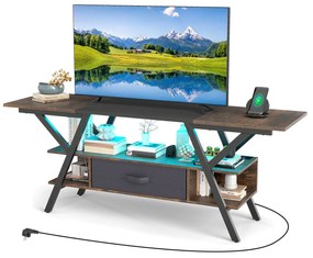 Suporte de TV para TVs de 65 polegadas, centro de entretenimento de 3 níveis com luzes LED, preto