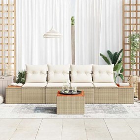 Conjunto de Sofá de Jardim com 5 Peças e Almofadas Bege em Rattan Poli