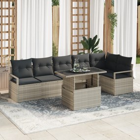 Conjunto de Sofás de Jardim de 7 Peças com Almofadas Cinza Claro de Vi