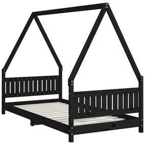 Estrutura de cama infantil 90x190 cm pinho maciço preto