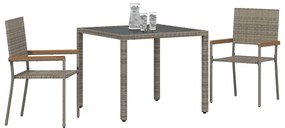 Conjunto de Jantar de Jardim vidaXL 3 Peças Cinza Polyrattan