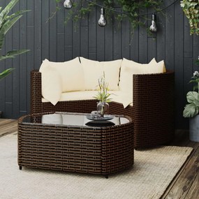 vidaXL 4 pcs conjunto lounge jardim c/ almofadões vime PE castanho