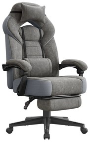 Cadeira gaming com apoio para os pés e almofada ajustável para a cabeça, cinzento ardósia