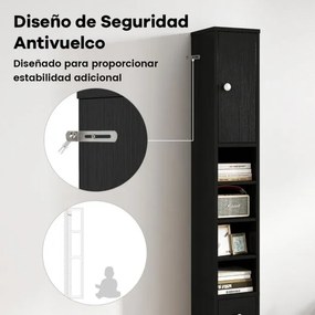 Armário alto estreito para casa de banho 20 x 20 x 180 cm de arrumação para casa de banho com 1 gaveta e 5 prateleiras ajustáveis Preto