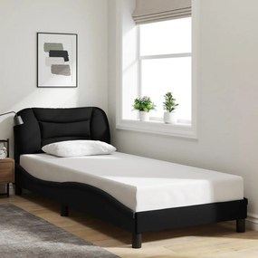 Estrutura de cama c/ cabeceira tecido 90x190 cm preto