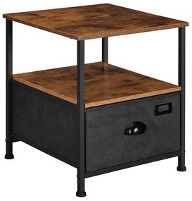 Mesa de cabeceira SONGMICS, mesa de cabeceira com armazenamento, cômoda de tecido, mesa final com 2 prateleiras, estilo industrial, para sala, quarto, marrom rústico e preto LVT02H