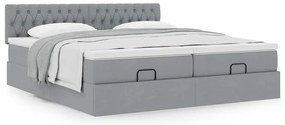 Estrutura de cama otomana com colchões tecido cinzento claro