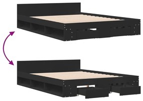 Estrutura de cama c/ gavetas 140x200 cm derivados madeira preto