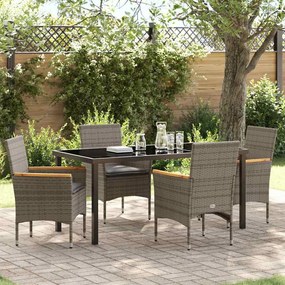 vidaXL Conjunto de Jantar de Jardim de 5 Peças com Almofadas Cinza em Rattan