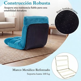 Cadeira de Chão Dobrável, 104 x 53 x 15 cm, Encosto Ajustável em 14 Posições, Azul