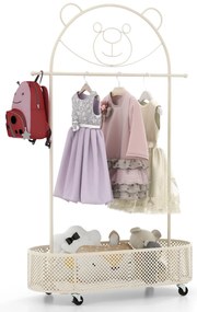 Guarda roupa para crianças com 3 alturas ajustáveis com rodas Armarios de livros de histórias com cesto Branco