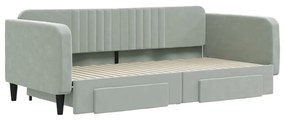 Sofá-cama c/ gavetão e gavetas 100x200 cm veludo cinzento-claro
