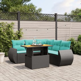 vidaXL 6 pcs conjunto de sofás p/ jardim c/ almofadões vime PE preto