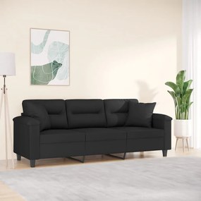 Sofá Darma - De 3 Lugares e com 2 Almofadas Decorativas - Cor Preto -