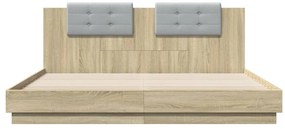 Estrutura cama c/ cabeceira/luzes LED 160x200cm carvalho sonoma