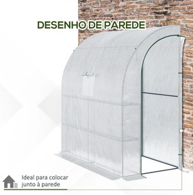 Estufa Pequena Estufa de Exterior com Janelas Prateleiras de 3 Níveis Estufa para Cultivo de Plantas Flores 200x100x215 cm Branco