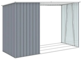 Abrigo de lenha jardim 245x98x159 cm aço galvanizado cinzento