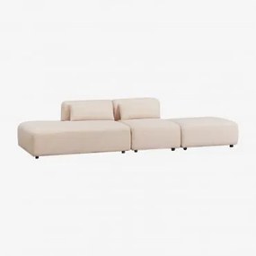 Sofá Modular De 2 Peças Com Chaise Longue Esquerda E Pufe Fogler Chenille Creme Bege - Sklum