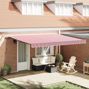 vidaXL Toldo Retrátil Automático com LED Listrado Vermelho e Branco 450x300 cm