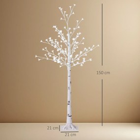 Árvore Cerejeira com 120 Luzes LED IP44 Banco Quente com Luz Ajustável em 3 Modos 21x21x150 cm Branco