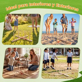 Jogo de Lançamento de Aros Infantil, 50 x 50 x 17 cm, 5 Aros e 9 Varas, Natural