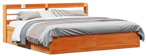 Estrutura cama c/ cabeceira 200x200cm pinho maciço castanho-mel