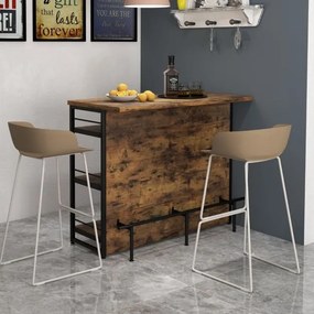 Mesa de bar alta Armário de bar de cozinha 4 níveis com 3 Estantes Prateleiras para vinhos Ilha de cozinha 120 x 60 x 101 cm Castanho