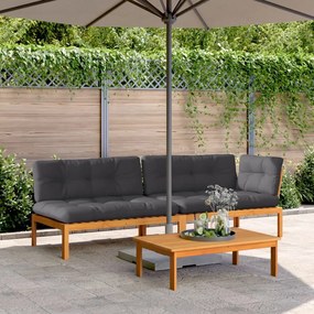 vidaXL 3 pcs móveis de paletes p/ jardim c/ almofadões acácia maciça
