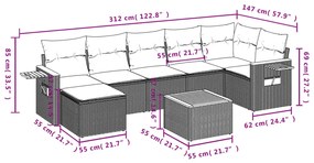 8 pcs conjunto de sofás p/ jardim com almofadões vime PE bege