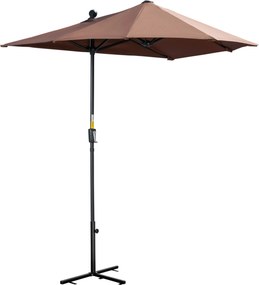 Chapéu de Sol de Parede 200x190x240 cm com Manivela Poste de Aço e Base Cruzada Anti-UV para Terraço Varanda Castanho