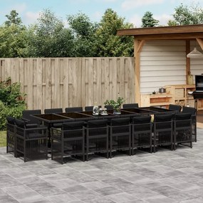 17 pcs conjunto de jantar p/ jardim c/ almofadões vime PE preto