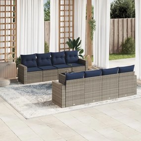 vidaXL 9 pcs conjunto sofás p/ jardim c/ almofadões vime PE cinzento