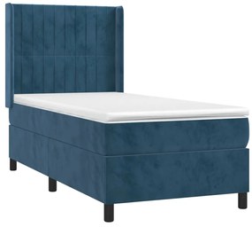 Cama box spring c/ colchão/LED 90x190 cm veludo azul-escuro