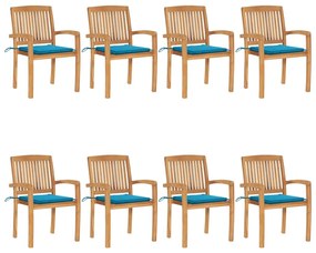 vidaXL Cadeiras de jardim empiháveis c/ almofadões 8 pcs teca maciça