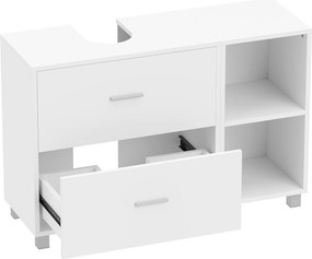 Móvel para Lavatório (NÃO INCLUIDO) de Casa de Banho com 2 Gavetas e 2 Prateleiras Abertas, para Lavatório com Pedestal, 90x30x60 cm, Branco