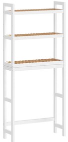 Estante de casa de banho 26 x 63 x 170 cm de 3 andares em bambu branco e cor natural