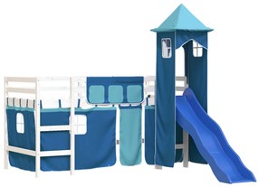 Cama alta para criança com torre 90x190 cm pinho maciço azul
