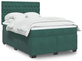 vidaXL Cama com molas/colchão 140x190 cm veludo verde-escuro