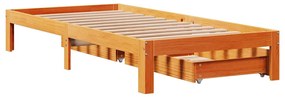Estrutura de cama c/ gavetas 90x190cm pinho maciço castanho-mel