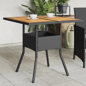 vidaXL Mesa de jardim com tampo em acácia 80x80x75 cm vime PE preto