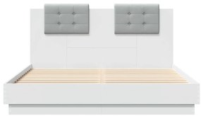 Estrutura de cama com cabeceira e luzes LED 140x200 cm branco