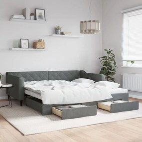 Sofá-cama c/ gavetão/gavetas 100x200 cm tecido cinzento-escuro