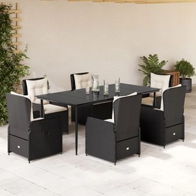vidaXL 7 pcs conjunto de jantar p/ jardim c/ almofadões vime PE preto