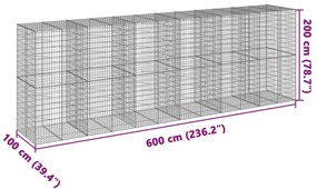 Cesto gabião com cobertura 600x100x200 cm ferro galvanizado